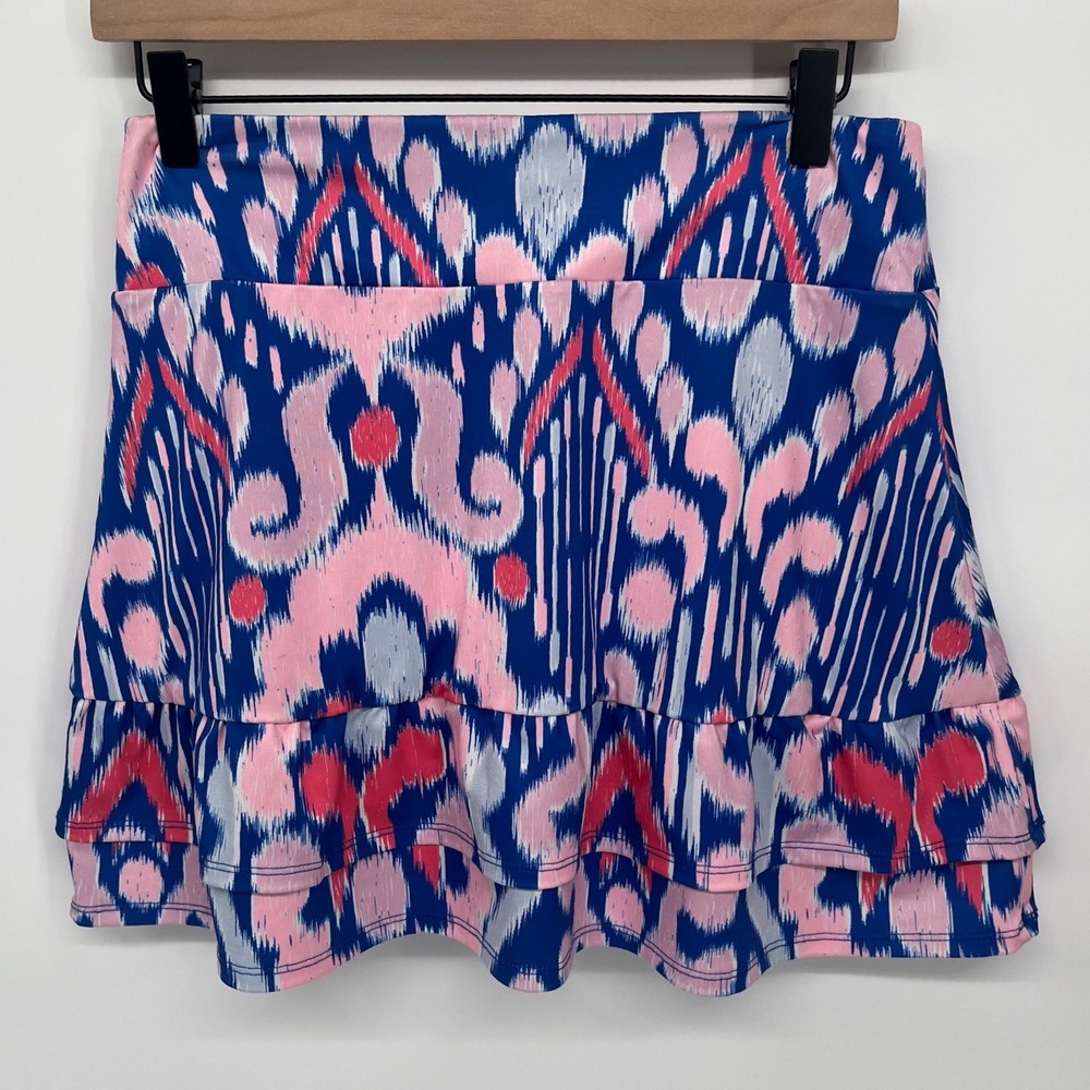 Crown & Ivy Skort Womens Small Blue Pink Ikat Ruffle Activewear Athletic Golf‎